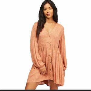 Billabong “On the Way” babydoll mini dress coral dot print size L